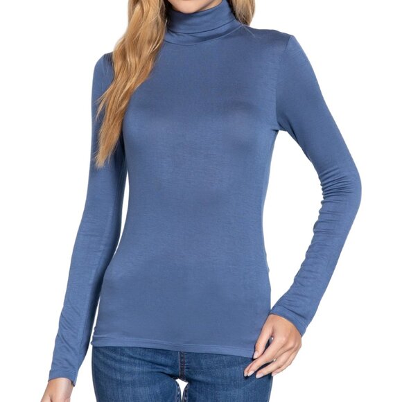 Active Basic Tops - NWT- SOFT! Women's Rayon Jersey Turtleneck, Dark Blue